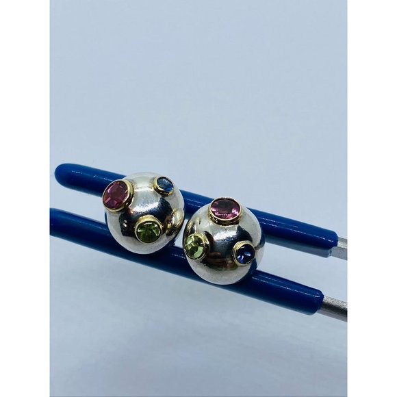 Tiffany & Co. Etoile Ball Earrings Sterling 18K Gold Tourmaline Sapphire Peridot - Picture 6 of 11